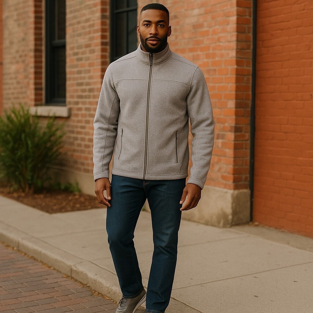 Sierra Experience Men's M Full Zip Fleece Jacket Heather Gray Outdoor Mock Neck